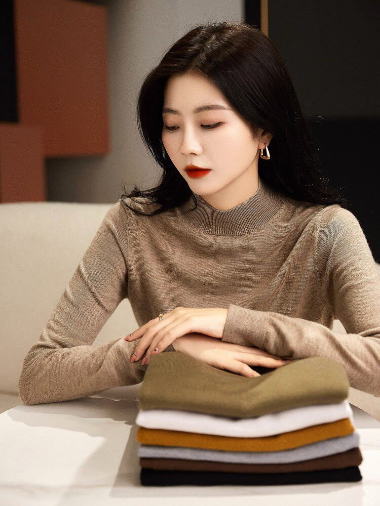 设计感小众高领羊毛打底衫女宽松套头毛衣高级感百搭针织衫,针织衫/毛衣,解氏羊绒