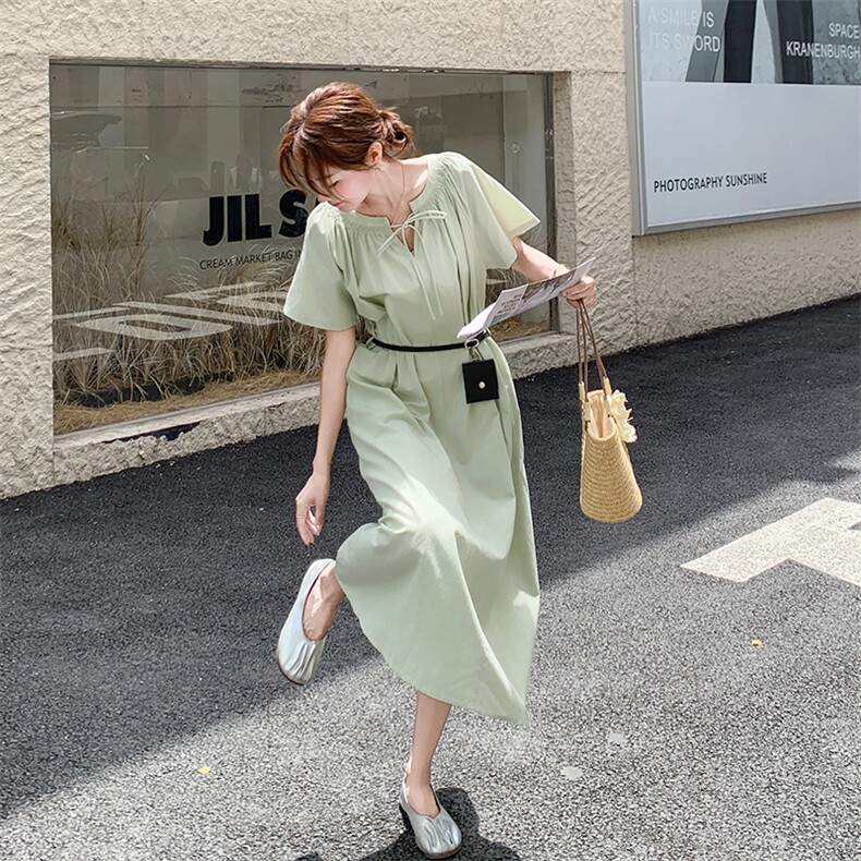 法式显瘦薄荷绿连衣裙女夏2025新款收腰显瘦爆款甜美独特漂亮长裙,女装连衣裙,2C159