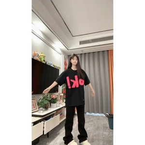 BK891HH-特45 美式复古立体字母情侣短袖T恤男女款夏季小领口半袖图片