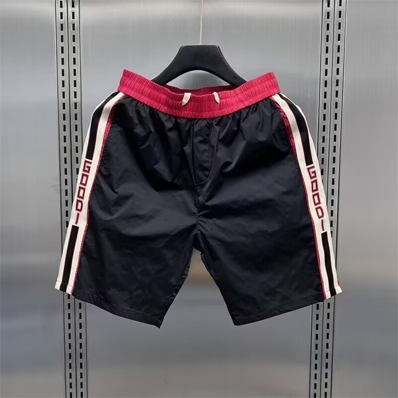 夏季薄款速干休闲短裤男士潮牌修身条纹拼色五分裤青年直筒沙滩裤，男装牛仔裤，星座506A