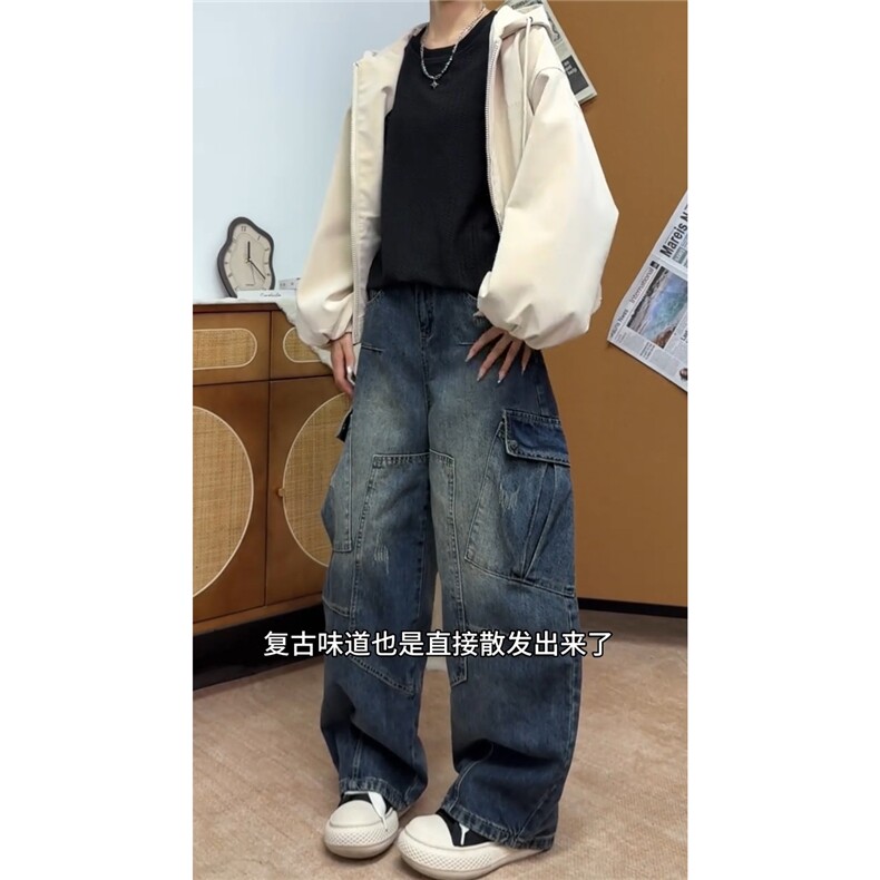 工装裤男女同款牛仔裤长裤A46-P60,男装牛仔裤,电商D312