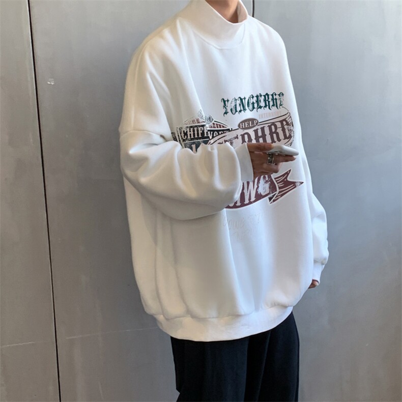 加绒加厚高领卫衣机车印花落肩袖情侣款打底衫  XZ514-2-G85-P48图片
