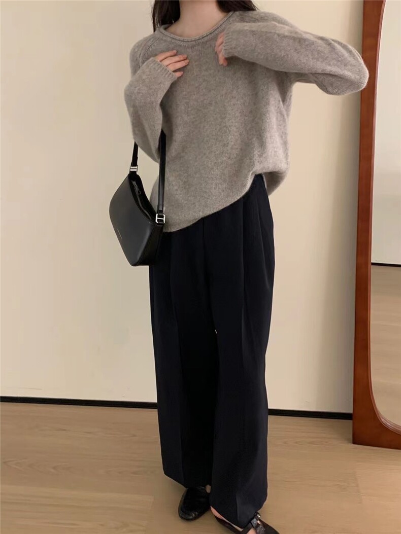 欧货高端圆领女秋冬宽松慵懒针织加厚软糯打底衫毛衣,针织衫/毛衣,半城羊绒