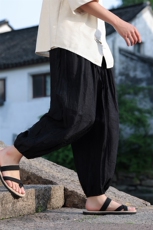 2025夏季新款风男装民族风复古天丝提花阔腿休闲长裤K139-P70，男装民族服装，电商B277(原6028)