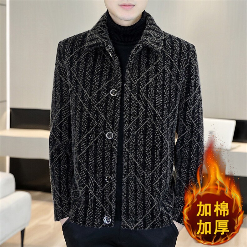 冬季新款男士毛呢大衣翻领加棉加厚修身潮流夹克外套男A75P140图片