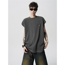 现货-原创-纽扣装饰背心痞帅坎肩休闲T恤短袖1016-1T347P27K49，男装背心/马甲，星座1016-1（原电商B408-1）