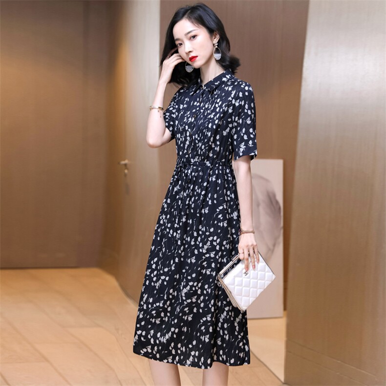 品牌桑蚕丝真丝连衣裙女2025新款波点中长款洋气时尚妈妈裙子,女装连衣裙,阿舍尔精品