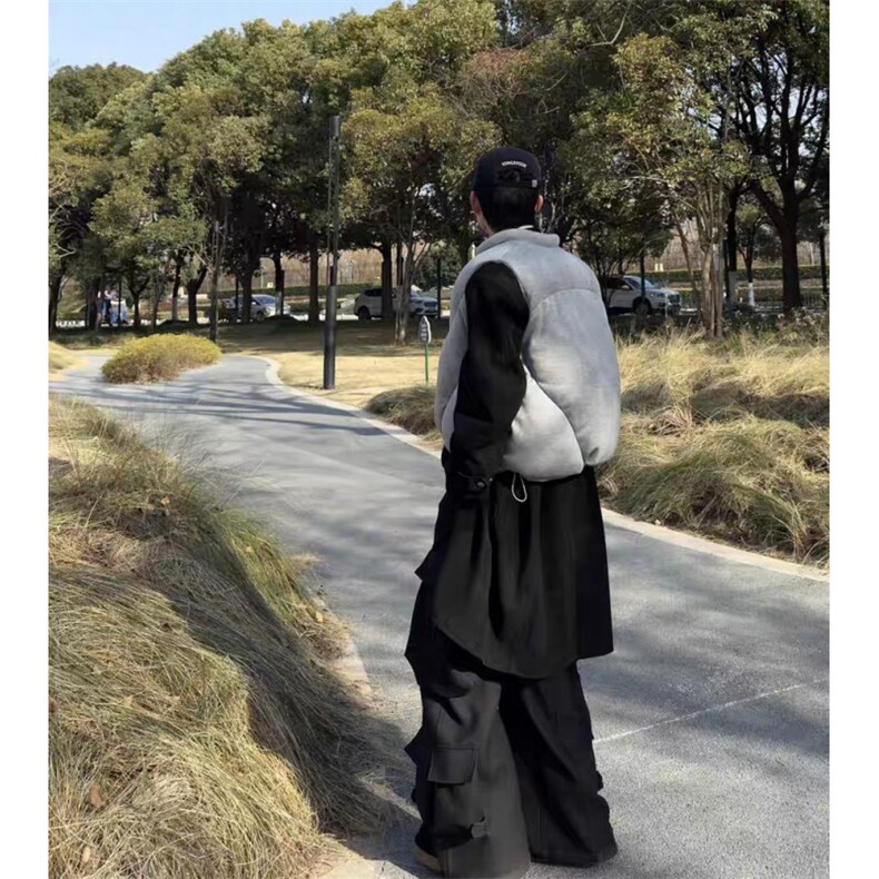 现货WT123-P110灰色空气层棉服背心马甲解构廓形可收缩下摆,男装背心/马甲,星座1501-3