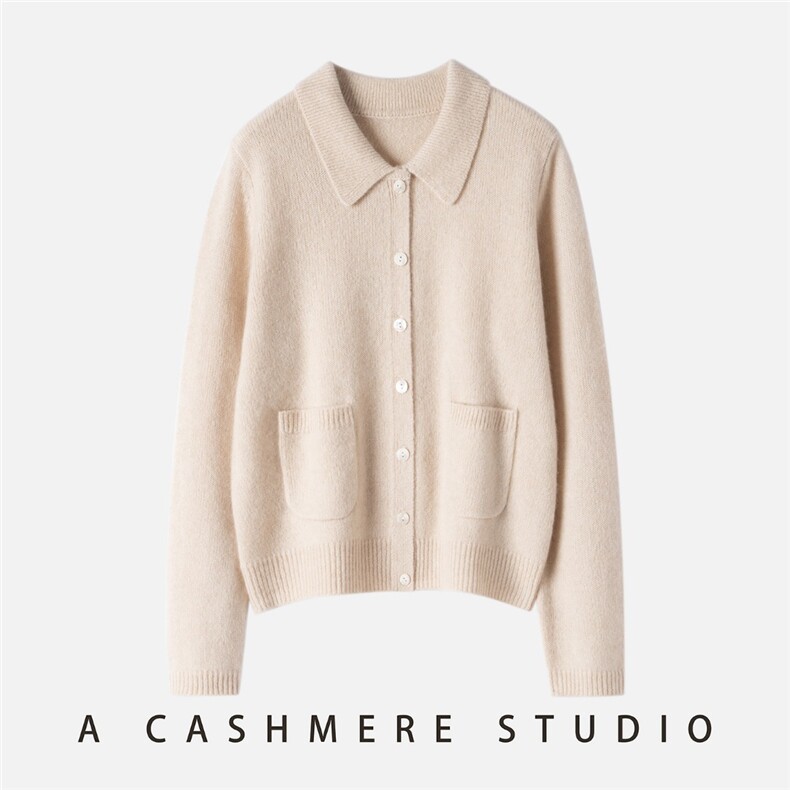 2025年秋季长袖时尚百搭通勤简约休闲polo领开衫，女装羊绒衫，启东羊绒