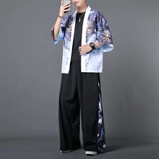 风套装汉服男春夏季防晒开衫道袍短袖九分裤一套W1183-P50，男装衬衫，星座512-4