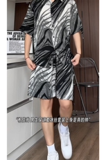 冰丝水墨短裤男短袖衬衫男套装男M-5XL大码TZ78713P50控98模特图，男装牛仔裤，星座226-1