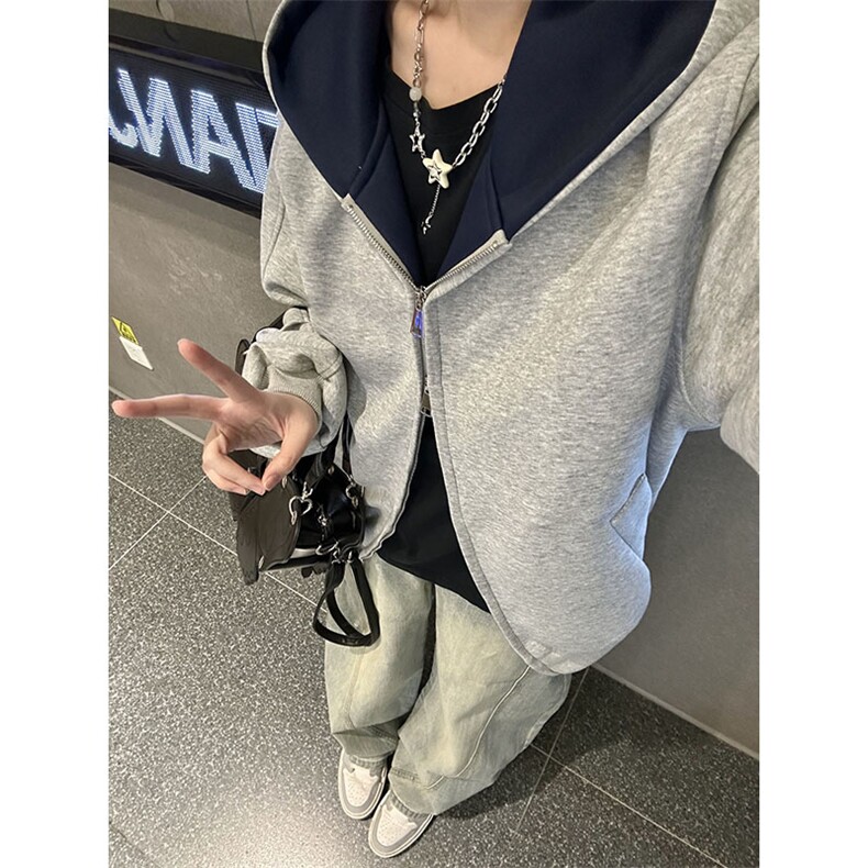 抖音得物高品质二开 26春装美式重磅宽松结构双面连帽卫衣外套W68图片