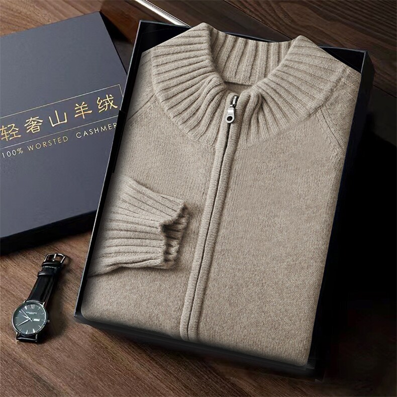 男士秋冬季新款简约休闲插肩加厚35%羊绒开衫,男装羊绒套衫,台绒羊绒