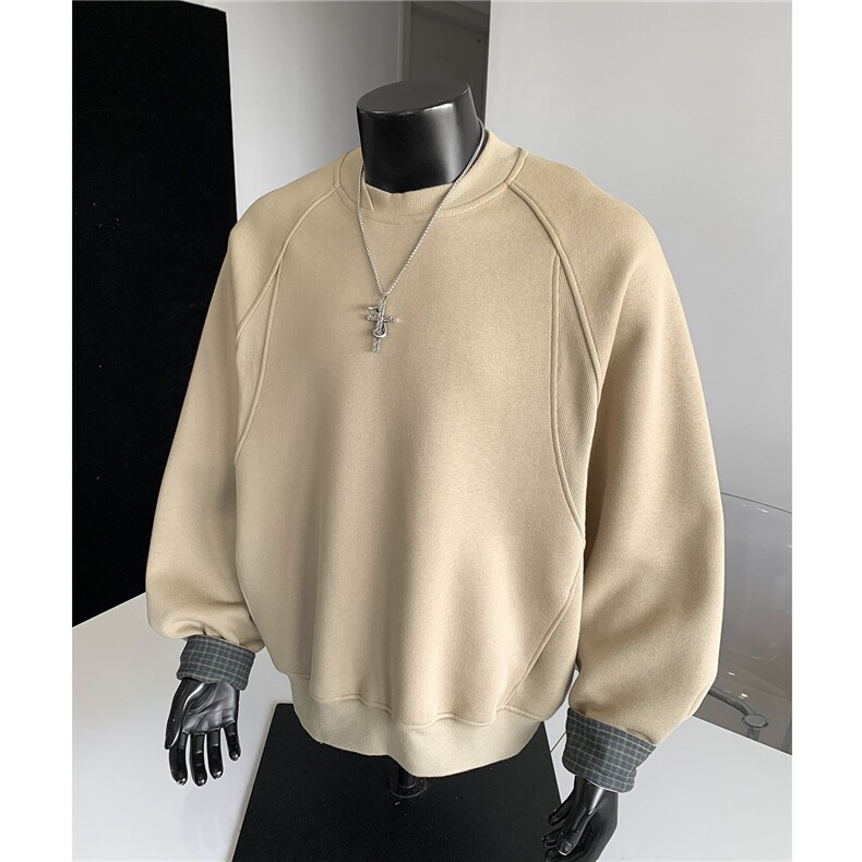 秋季新品套头罗纹装饰拼接卫衣纯色百搭情侣复古宽松 D443 特P58图片