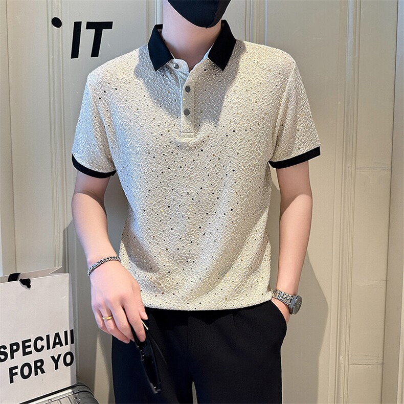 店主风社会小伙男士亮面翻领POLO衫男休闲上衣301A-1/PL109/P53,男装Polo衫,星座301A-1