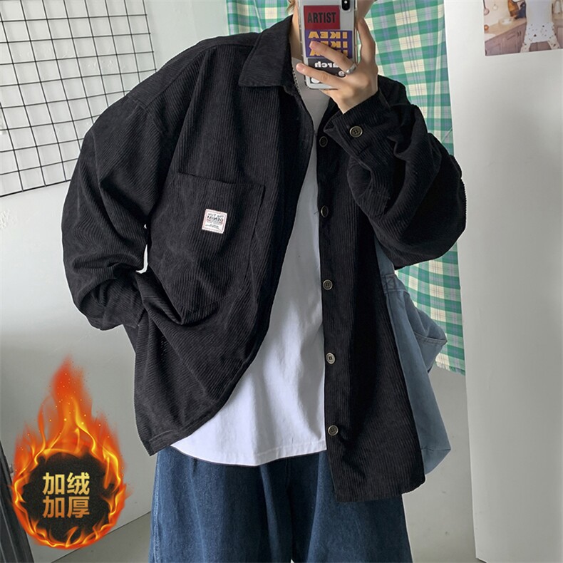 秋冬 灯芯绒加绒加厚长袖衬衫外套港风保暖宽松中性风潮 H222/P65图片