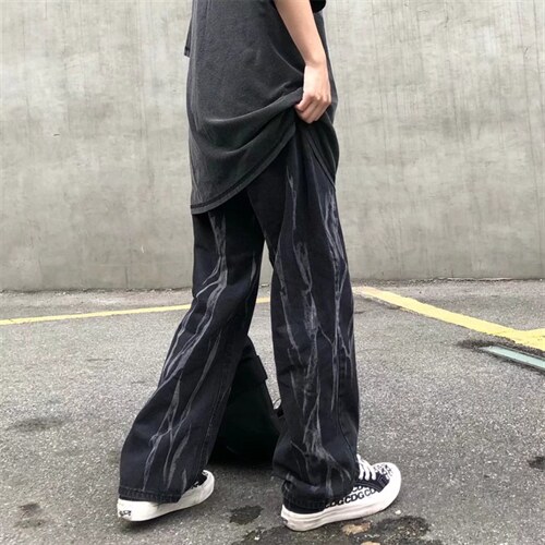 美式潮牌扎染阔腿裤子高街ins复古牛仔裤男痞帅老爹裤NK518-p40,男装牛仔裤,星座1008-1