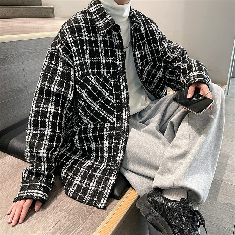 2022夹克男港风春秋新款千鸟格呢料长袖外套男 A071-C22-P68图片