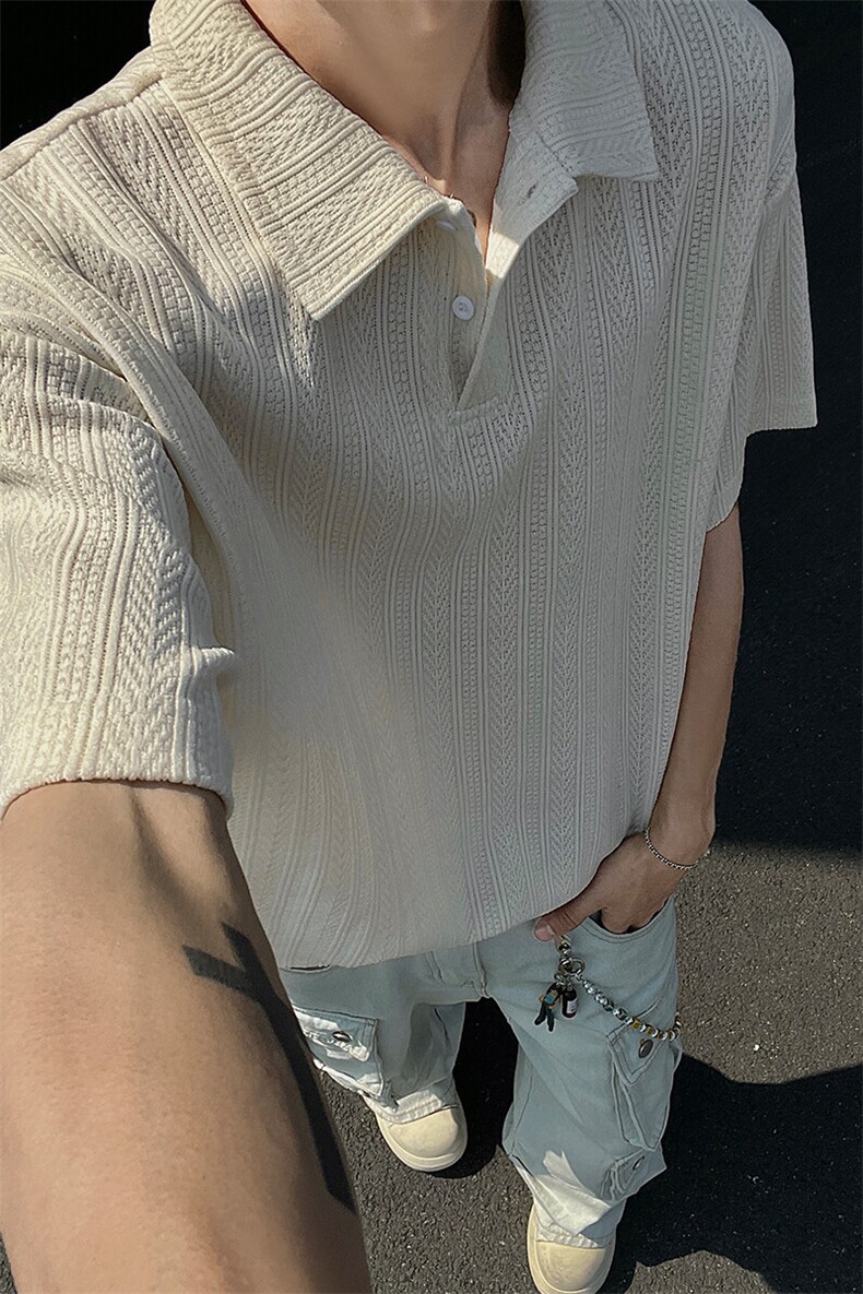 夏装25老钱风大码宽松麦穗翻领POLO衫男装夏季短袖T恤S405-特P35,男装T恤,电商A233-1