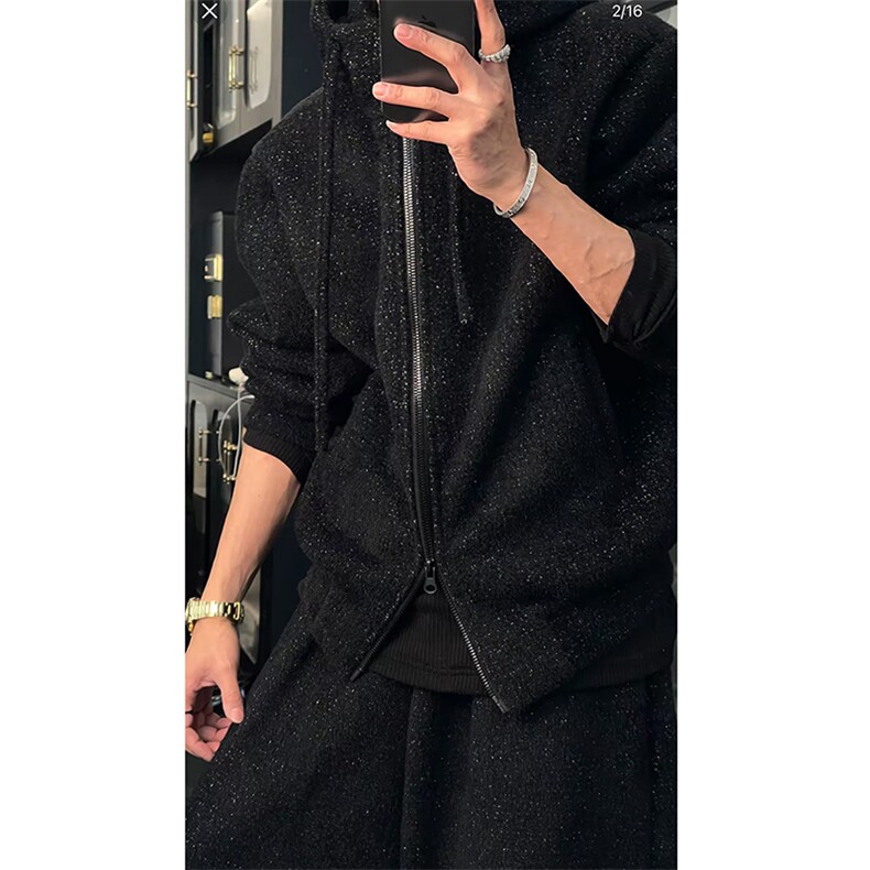 抖音加绒加厚满天星连帽卫衣阔腿裤套装上衣P123裤子P88网图,男装休闲套装,电商B267
