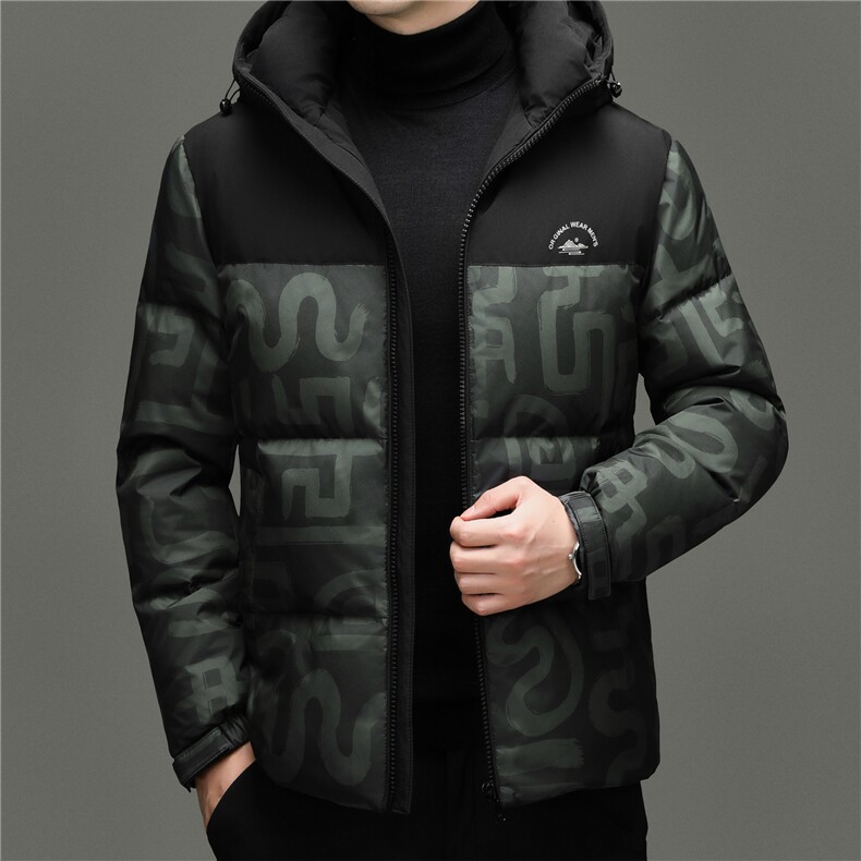 2025新款冬季男士连帽短款90%白鸭绒羽绒服大衣加厚羽绒服外套，男装羽绒服，钱塘723