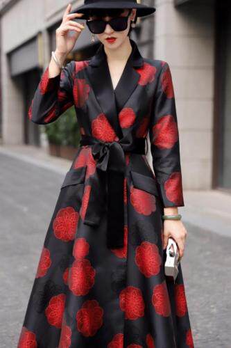 进口提花面料拼醋酸风衣裙，女装风衣，澳洛菲