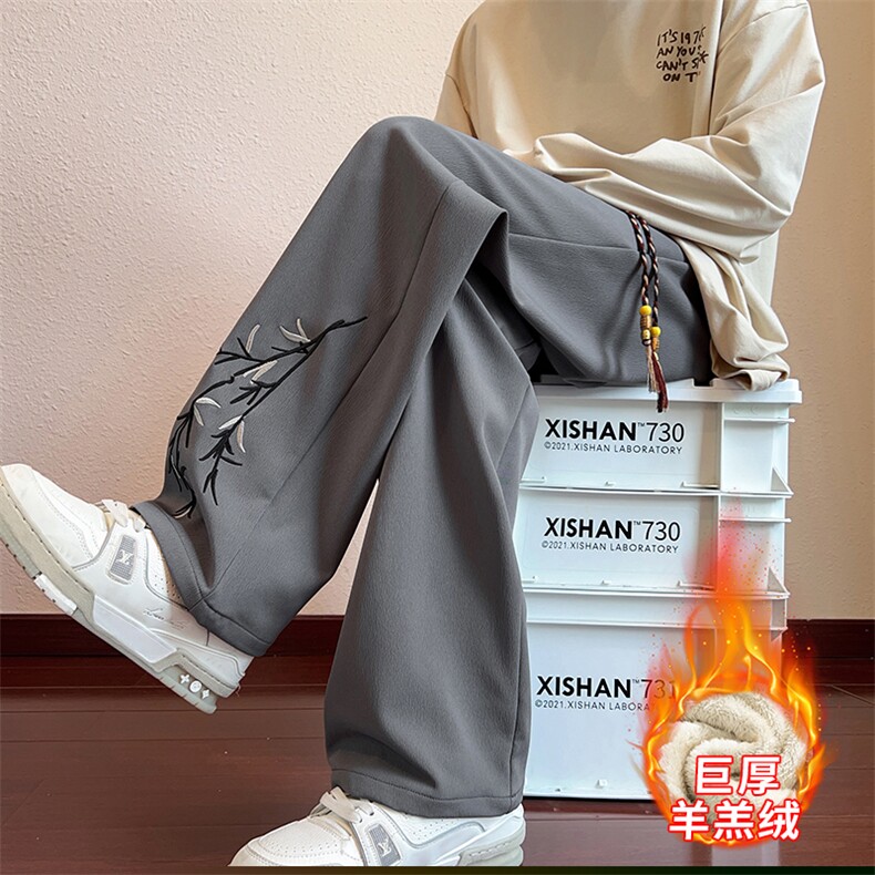 加绒加厚新中式刺绣潮牌宽松阔腿休闲裤K91加绒-P40,男装卫衣,星座209-1