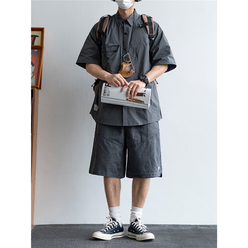 山系户外防水速干短袖衬衫男夏季cityboy多口袋宽松工装休闲衬衣,男装T恤,星座1210-1