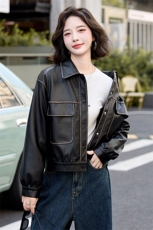 梦依缘2025年秋时尚精品皮衣短外套，女装皮衣，梦依缘
