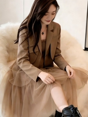 2135优雅风两件套吊带网纱裙西装两件套女装套裙，女装套装/套裙，微微衣阁