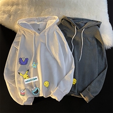 WY2079-P35加绒款-P40纯棉连帽卫衣男大码运动帽衫宽松薄外套男，男装卫衣，电商A040