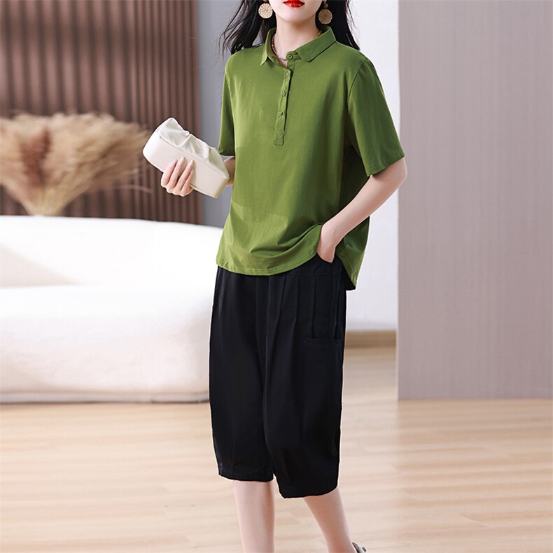 时尚休闲套装女2024夏季新款中年妈妈宽松遮肚显瘦洋气减龄两件套，女装套装/套裙，涵誉