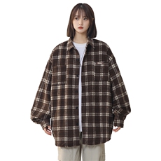 秋冬新款现货大码男女款毛呢格子加厚衬衫上衣225-2-CS708-P58，男装衬衫，星座225-2