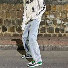 美式休闲裤子高街ins潮街头复古水洗牛仔裤男宽松直筒裤N1550-p45图片