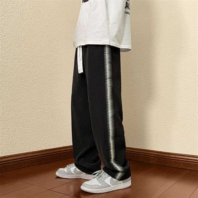 2024秋冬新款 港风 撞色条纹宽松抽绳束脚休闲运动裤 K236-P45图片