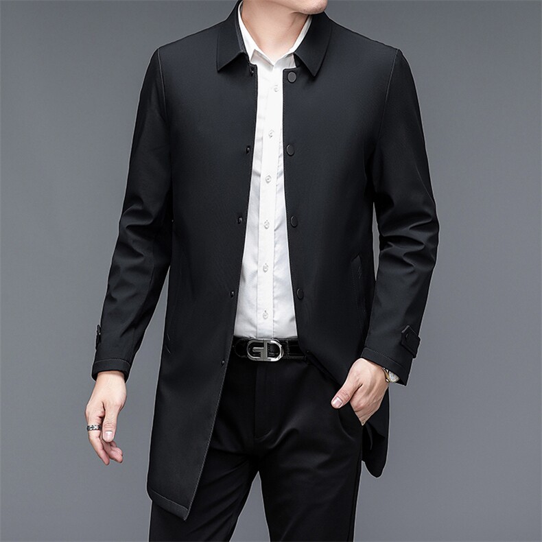 DZ62199钱塘2020-3中年男士长款商务休闲翻领简约冬季风衣P170,男装风衣,钱塘207-3