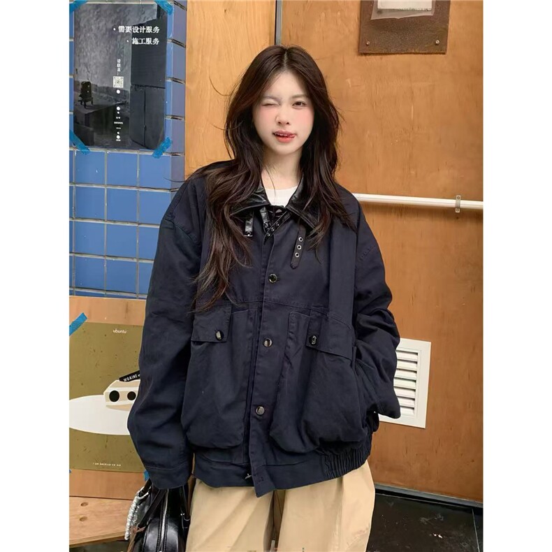 春秋季美式复古拼皮翻领巴恩风谷仓夹克男女短款工装外套-JK728,男装夹克,星座601-1