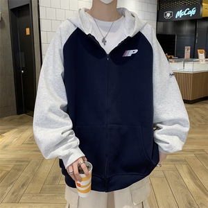 美式复古插肩基础款开衫连帽卫衣男女潮牌情侣外套WY0838-P55图片