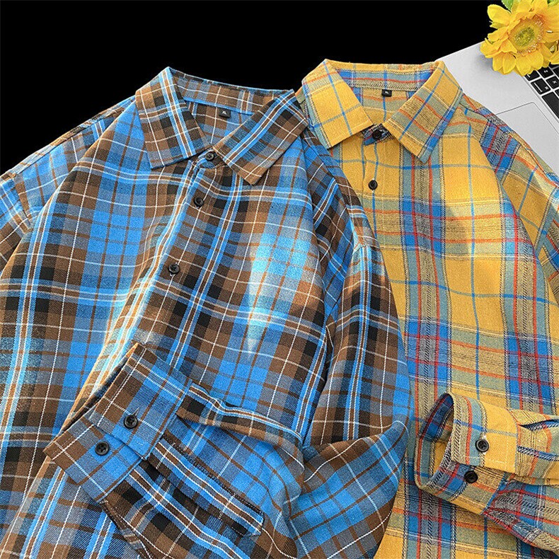 25年春季格子衬衫长袖大码宽松落肩现货DS-C323-1-2375-特批30，男装衬衫，电商C323-1