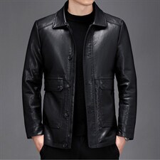 2023年春秋季新款PU皮衣中年商务休闲纯色男士时尚潮流外套翻领，男装皮衣，电商B212（原钱塘6029）