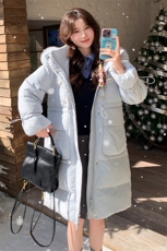 现货白鸭绒加厚羽绒服2025冬装新款气质超大狐狸毛领中长款保暖，女装羽绒服，时尚风爆