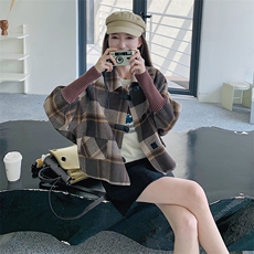 美拉德格子拼接毛呢外套女冬季加厚高级感穿搭减龄小个子呢大衣，女装毛呢外套，2C056