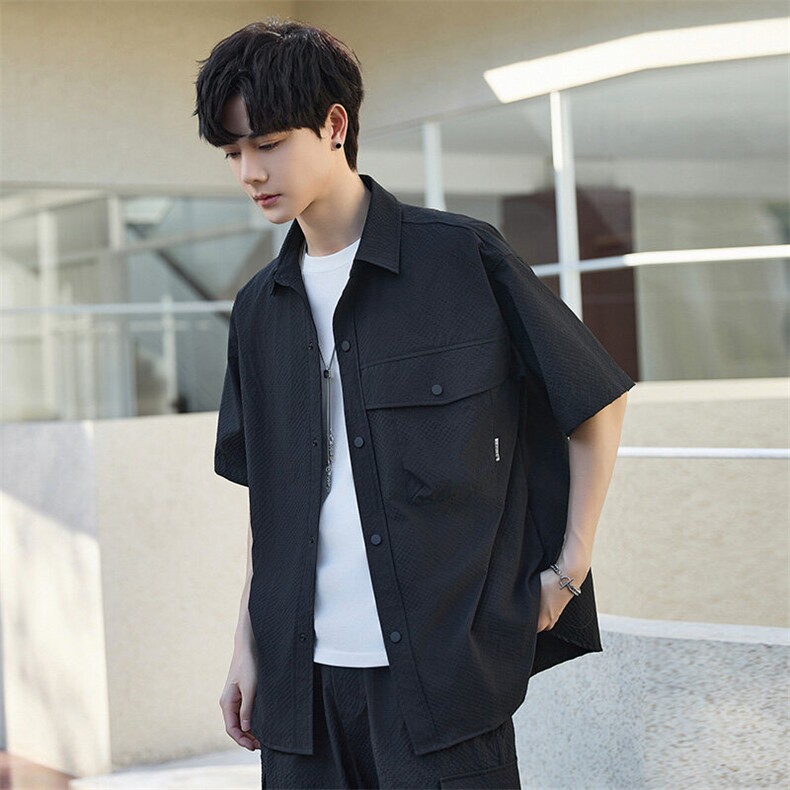 短袖短裤两件套衬衫套装男夏高级感薄款宽松休闲外套YP2509-P115，男装休闲套装，电商A355（原A415）