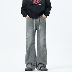 主推【S-4XL】现货！褶皱牛仔裤男水洗直筒裤子A080-8203-P65控88，男装牛仔裤，电商A080