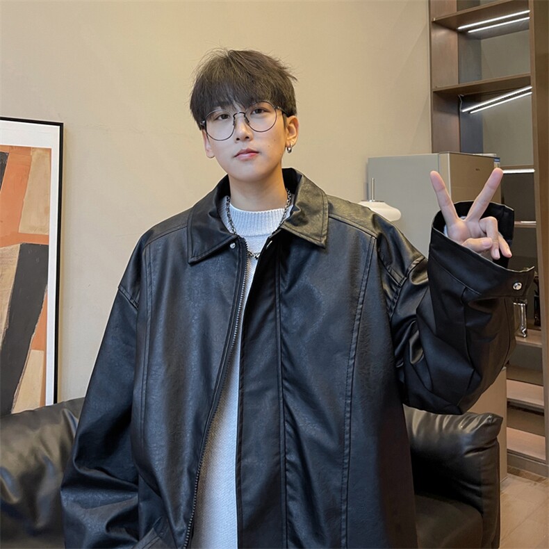 抖音直播！pu皮衣机车服宽松夹克男CP40-特p65控价：118,男装夹克,电商B371