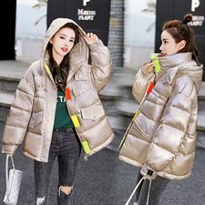 2020冬季新款彩色魔术贴连帽棉服休闲舒适保暖棉服外套，女装棉衣/棉服，曼娅璐