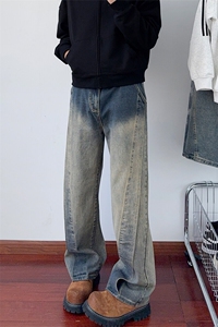 龙叨叨同款 美式ins高街宽松直筒个性牛仔裤 LK25429-特P48控88图片