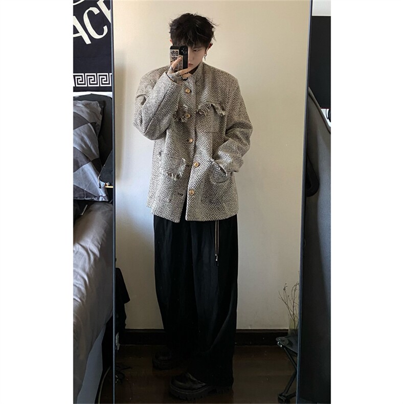 现货自制款抖音质量设计款拉毛胸花小香风夹克,男装夹克,星座910A