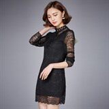 圆领时尚宽松优雅长袖蕾丝衫2021年秋季套头修身，女装蕾丝衫/雪纺衫，安之芮娜