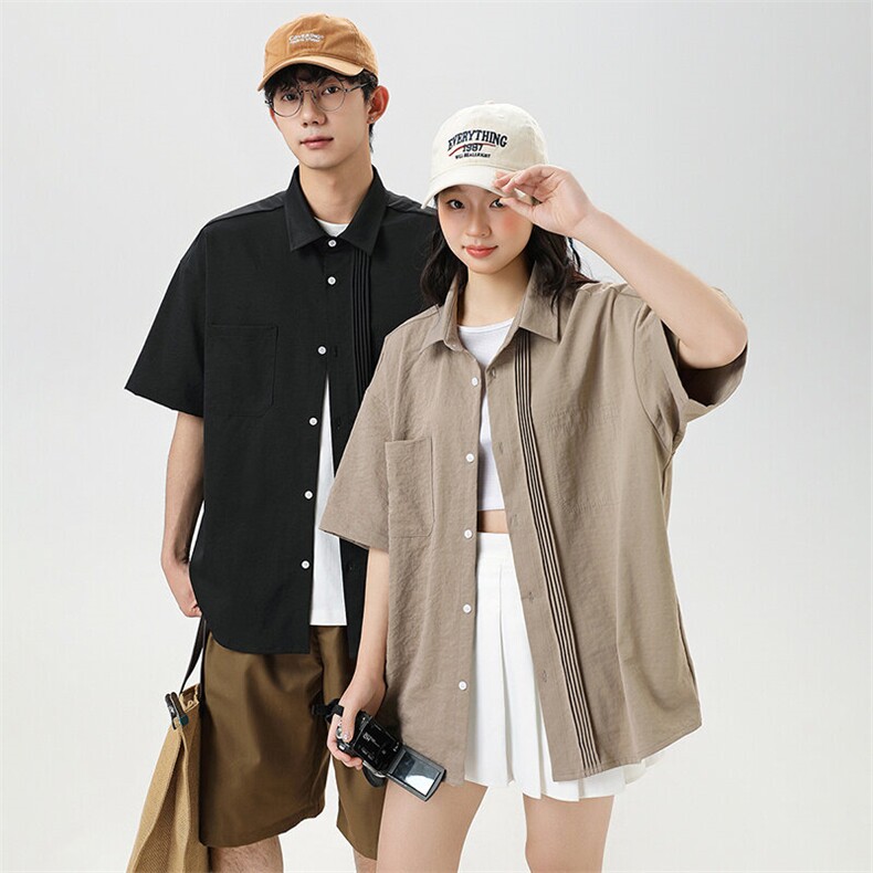 夏季纯色短袖衬衣男宽松落肩质感半袖衬衫A157B-CS4211-P45图片